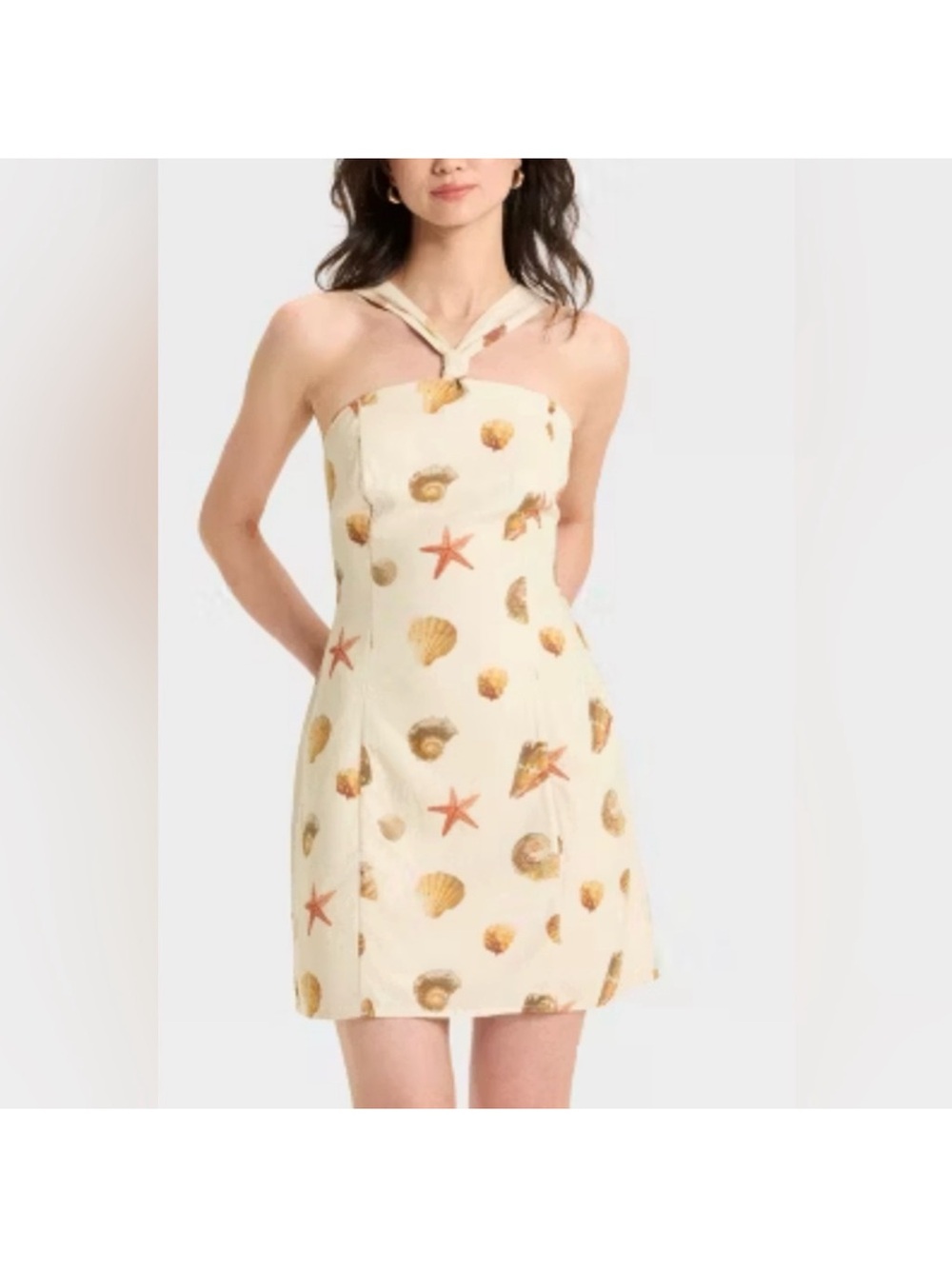 wild fable Cream Seashell Halter Mini Dress with Coral Stars